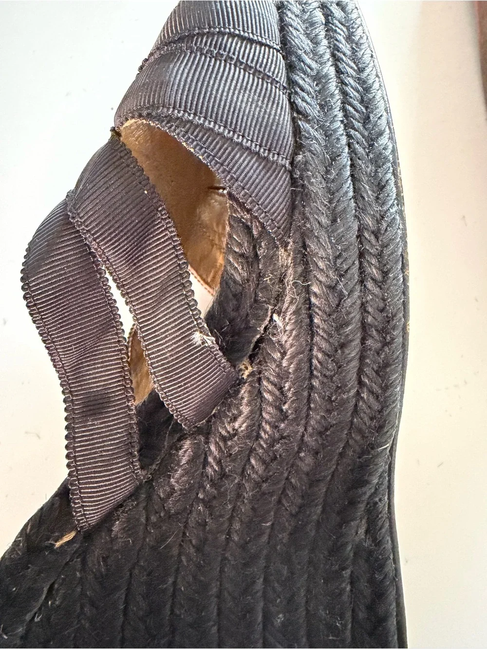 Christian Louboutin Black Woven Espadrille Wedge Sandals Fair condition